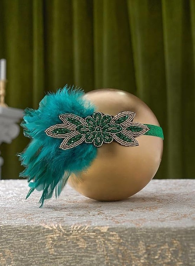 Tongcloud 1920s Flapper Feather Headband Roaring 20s Great Gatsby Feather Headpiece(Green, Medium) - Image 2